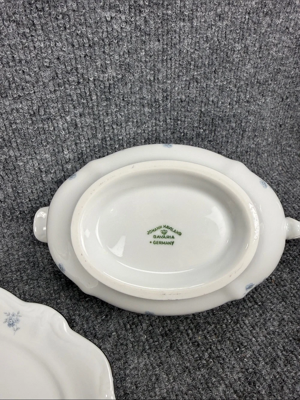 Johann Haviland Blue Garland White Porcelain Gravy Boat with Silver Trim